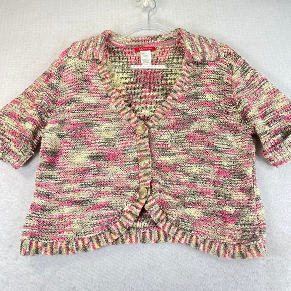 Vintage ANNE KLEIN Womens M Multi Knit Short Sleeve Button Up Cardigan Sweater - Picture 2 of 7